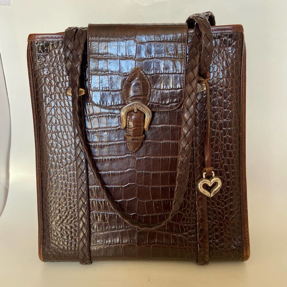 Brighton Purse Bag Genuine Leather Purse Bag Shoulder Moc Croc w/ Key Ring - Picture 3 of 9